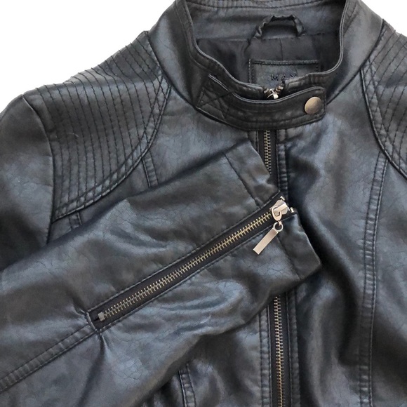 Max Jeans Faux Leather Stand Collar Moto Jacket - Picture 5 of 8